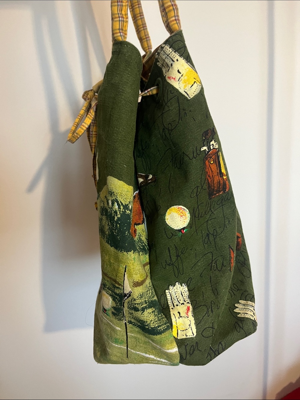 Vintage Green Golf Print Drawstring Tote Bag - Picture 4 of 9